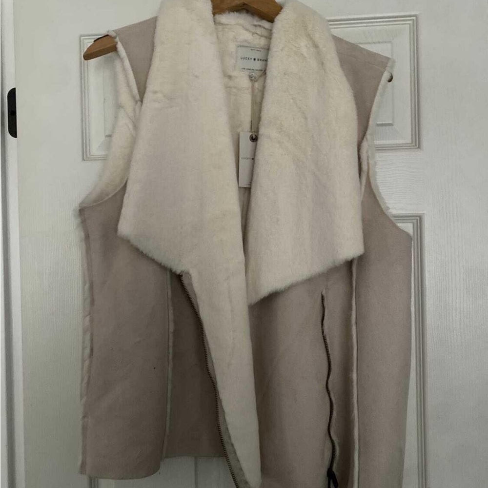 Lucky Brand Tan and White Waterfall Vest